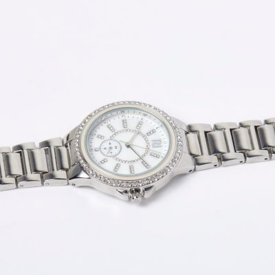 Silver diamant&#233; dial watch